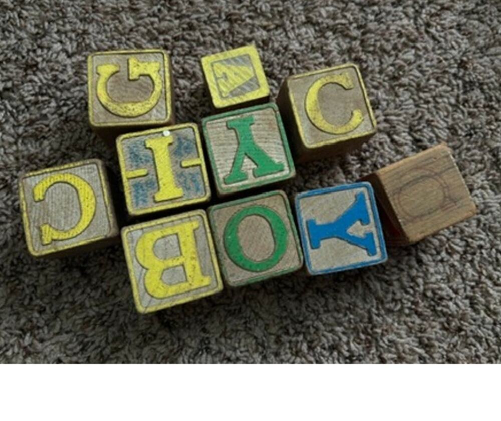 Vintage Wooden Alphabet & Number Blocks Set of 10